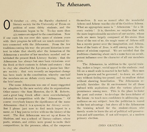 Description of The Athenaeum from the Cactus Yearbook of 1899