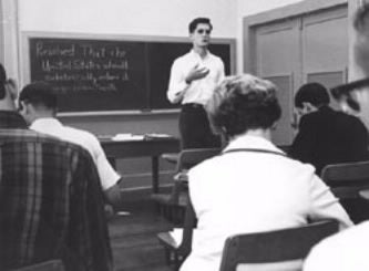  Former UT debater and current U.S. Congressman Lloyd Doggett practices with other members of the debate team in 1966.