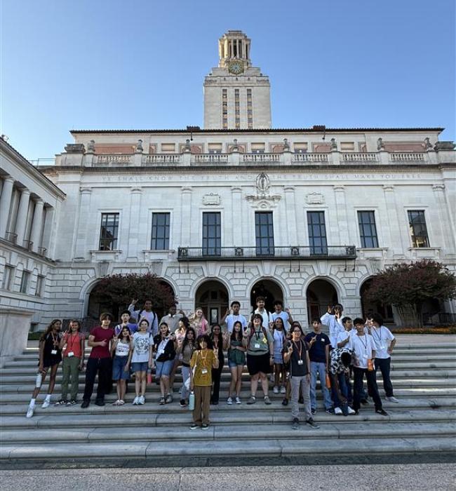 high school students in front of UT Tower