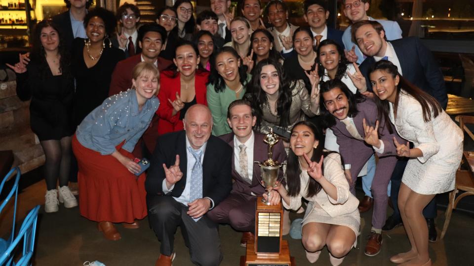 Photo of Texas Speech team after being awarded the 2023 championship