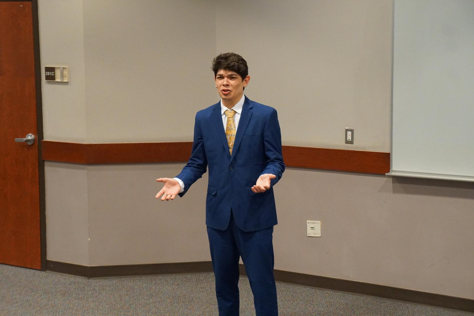 Student giving information speech.