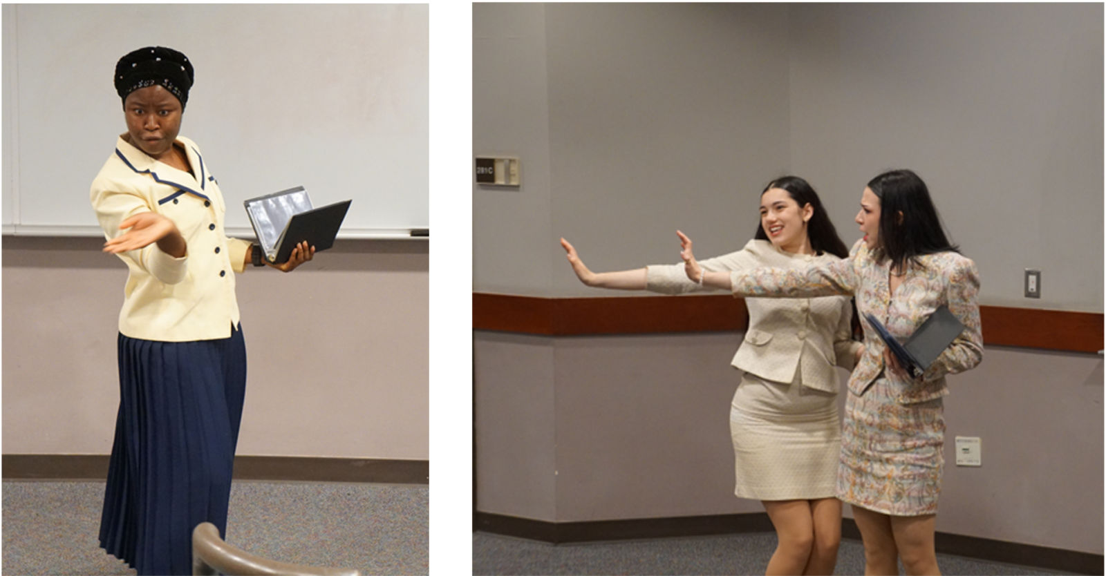 Students in suits giving speeches.