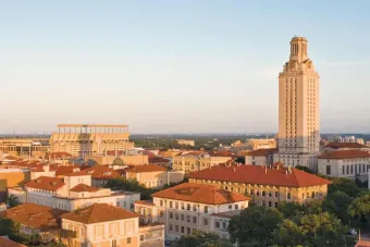 An image of the UT campus and tower.